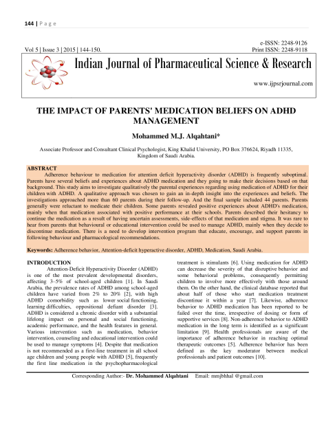 The Impact of Parents’ Medication Beliefs on ADHD Management