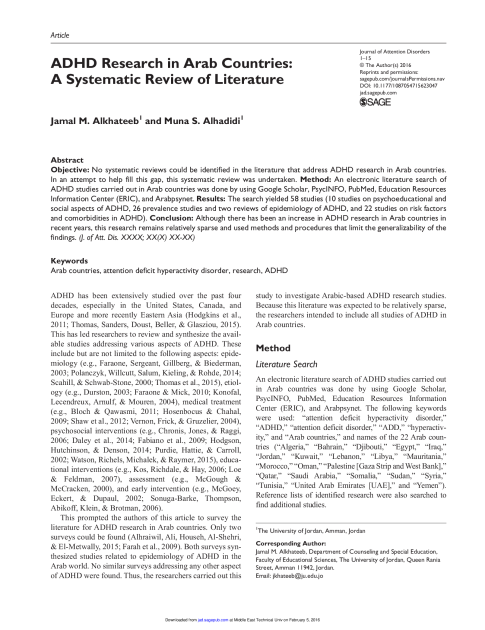 ADHD Research in Arab Countries: A Systematic Review of Literature