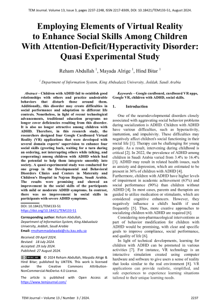 Employing Elements of Virtual Reality to Enhance Social Skills Among Children With Attention-Deficit/Hyperactivity Disorder: Quasi Experimental Study