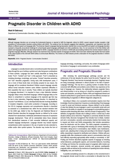 Pragmatic Disorder in Children with ADHD