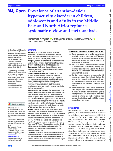 Prevalence of attention-deficit hyperactivity disorder in children, adolescents and adults in the Middle East and North Africa region: a systematic review and meta-analysis