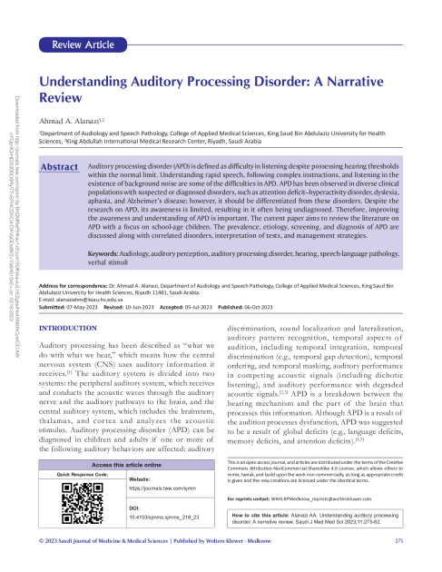 Understanding Auditory Processing Disorder: A Narrative Review