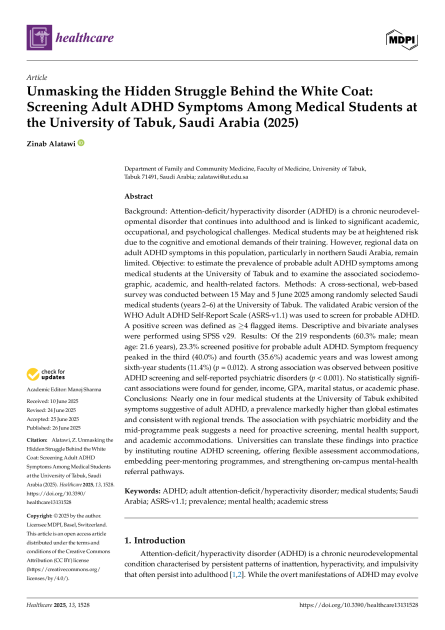 Unmasking the Hidden Struggle Behind the White Coat: Screening Adult ADHD Symptoms Among Medical Students at the University of Tabuk, Saudi Arabia (2025)