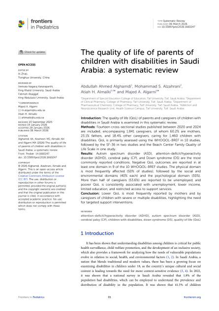 The quality of life of parents of children with disabilities in Saudi Arabia: a systematic review