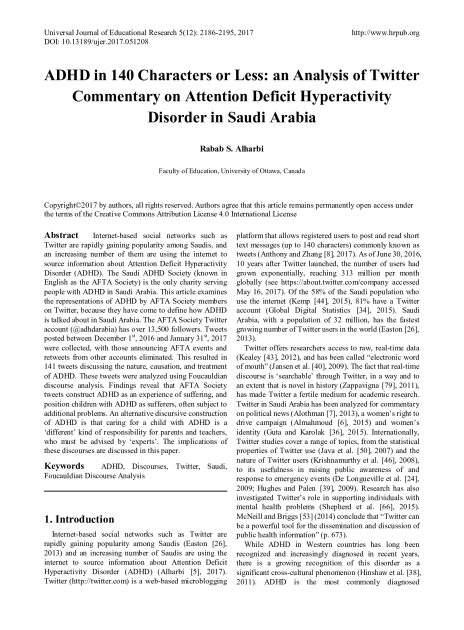 ADHD in 140 Characters or Less: an Analysis of Twitter Commentary on Attention Deficit Hyperactivity Disorder in Saudi Arabia