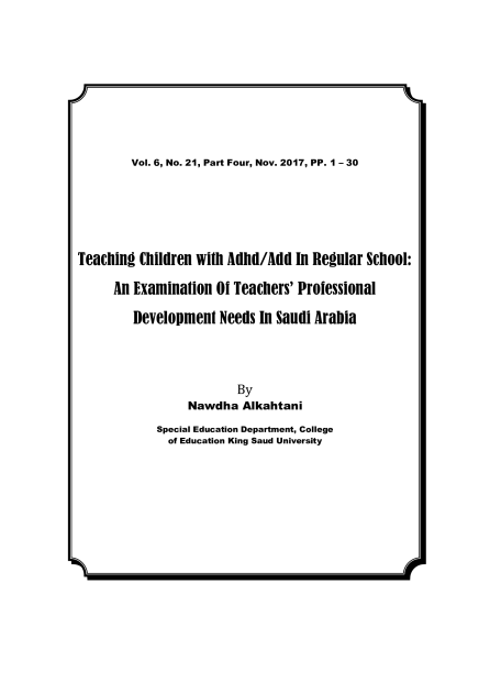 Teaching Children with ADHD/ADD in Regular School: An Examination of Teachers' Professional Development Needs in Saudi Arabia