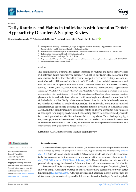 Daily Routines and Habits in Individuals with Attention Deficit Hyperactivity Disorder: A Scoping Review