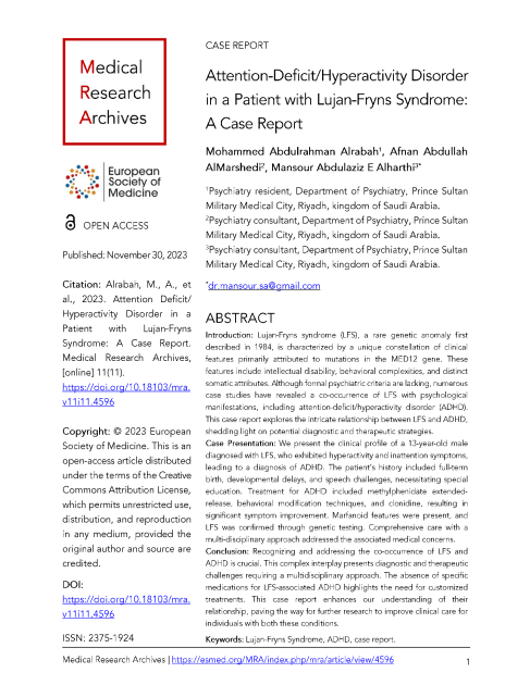 Attention-Deficit/Hyperactivity Disorder in a Patient with Lujan-Fryns Syndrome: A Case Report