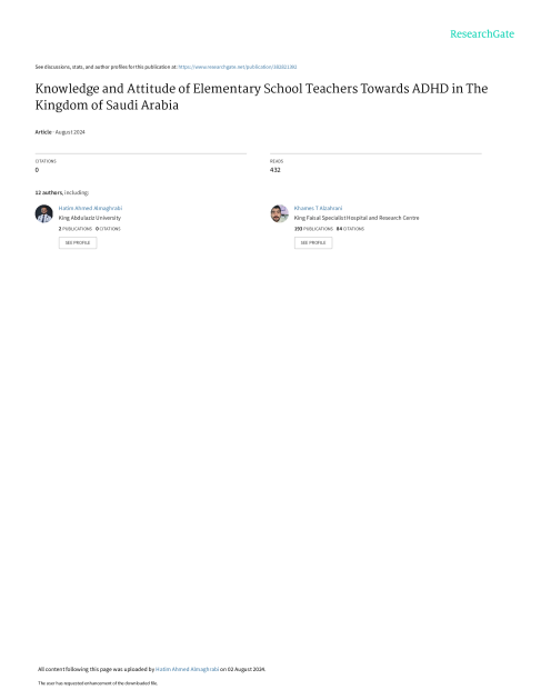 Knowledge and Attitude of Elementary School Teachers Towards ADHD in The Kingdom of Saudi Arabia