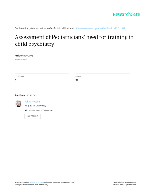 Assessment of Pediatricians Need for Training in Child Psychiatry