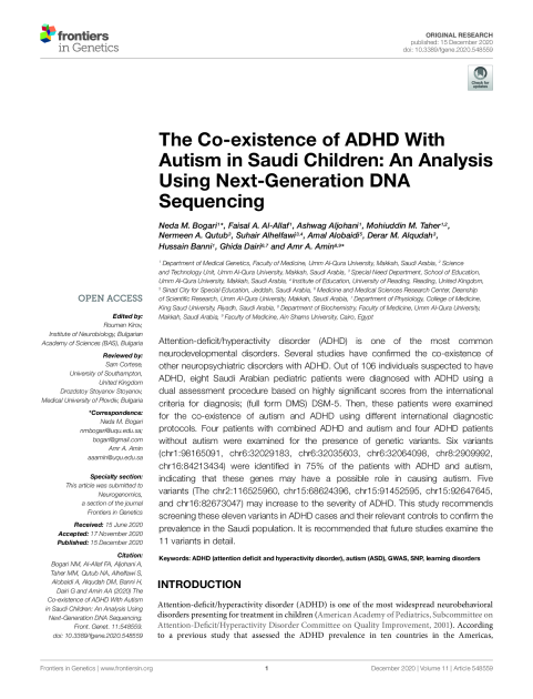 The Co-existence of ADHD With Autism in Saudi Children: An Analysis Using Next-Generation DNA Sequencing