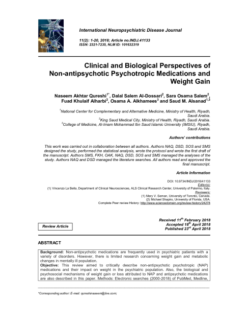 Clinical and Biological Perspectives of Non-antipsychotic Psychotropic Medications and Weight Gain