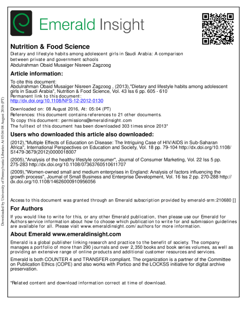 Dietary and lifestyle habits among adolescent girls in Saudi Arabia: A comparison between private and government schools