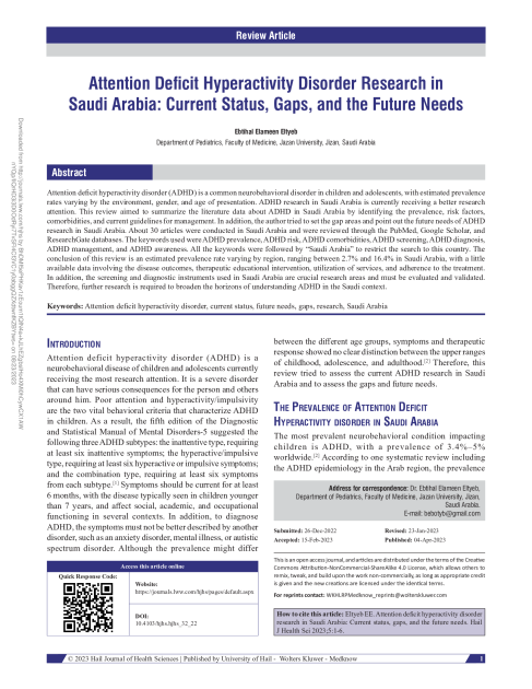 Attention Deficit Hyperactivity Disorder Research in Saudi Arabia: Current Status, Gaps, and the Future Needs