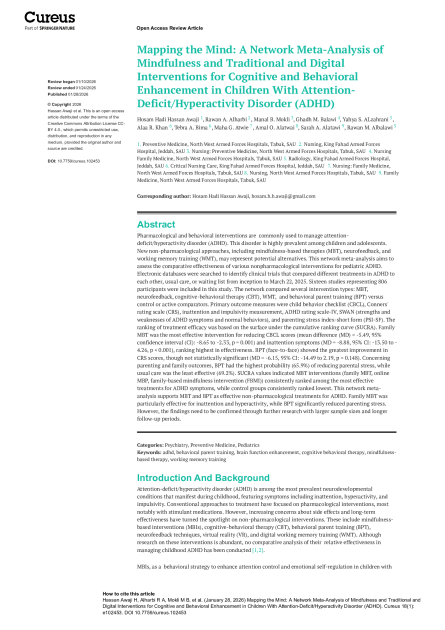 Mapping the Mind: A Network Meta-Analysis of Mindfulness and Traditional and Digital Interventions for Cognitive and Behavioral Enhancement in Children With Attention-Deficit/Hyperactivity Disorder (ADHD)