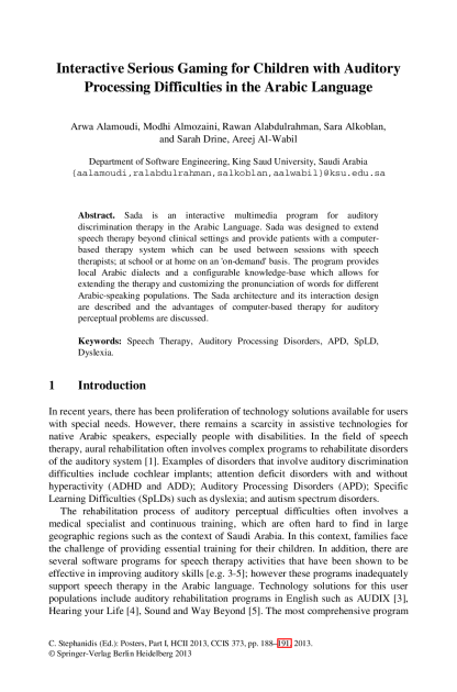 Interactive Serious Gaming for Children with Auditory Processing Difficulties in the Arabic Language