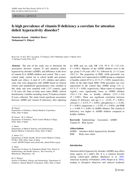 Is high prevalence of vitamin D deficiency a correlate for attention deficit hyperactivity disorder?