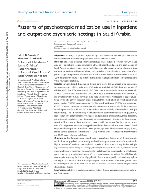 Patterns of psychotropic medication use in inpatient and outpatient psychiatric settings in Saudi Arabia