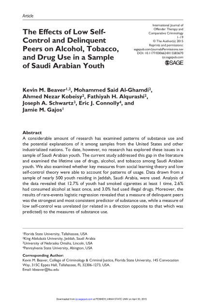 The Effects of Low Self-Control and Delinquent Peers on Alcohol, Tobacco, and Drug Use in a Sample of Saudi Arabia Youth