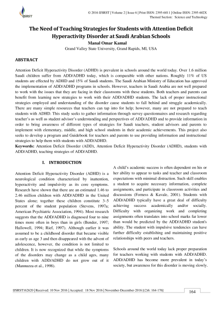 The Need for Teaching Strategies for Students with Attention Deficit Hyperactivity Disorder at Saudi Arabian Schools