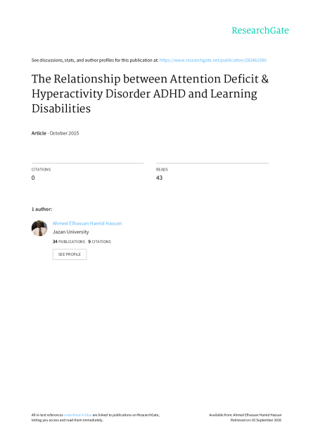 The Relationship between Attention Deficit & Hyperactivity Disorder ADHD and Learning Disabilities