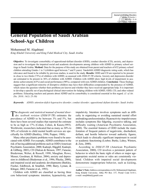 The Comorbidity of ADHD in the General Population of Saudi Arabian School-Age Children