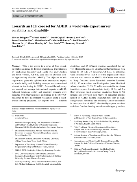 Towards an ICF core set for ADHD: a worldwide expert survey on ability and disability