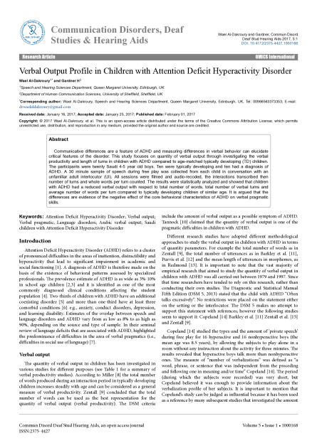 Verbal Output Profile in Children with Attention Deficit Hyperactivity Disorder